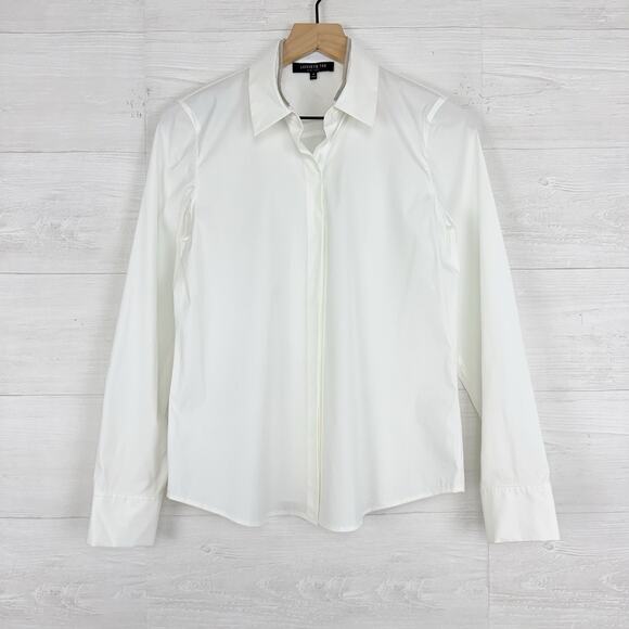 Lafayette 148 White Stretch Cotton Button Up Shirt Size 4 Preppy Long Sleeves - Picture 16 of 16